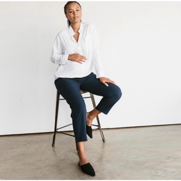 Storq Pants - Storq Maternity pull on pants 2 dark blue classic minimalist casual lightweight